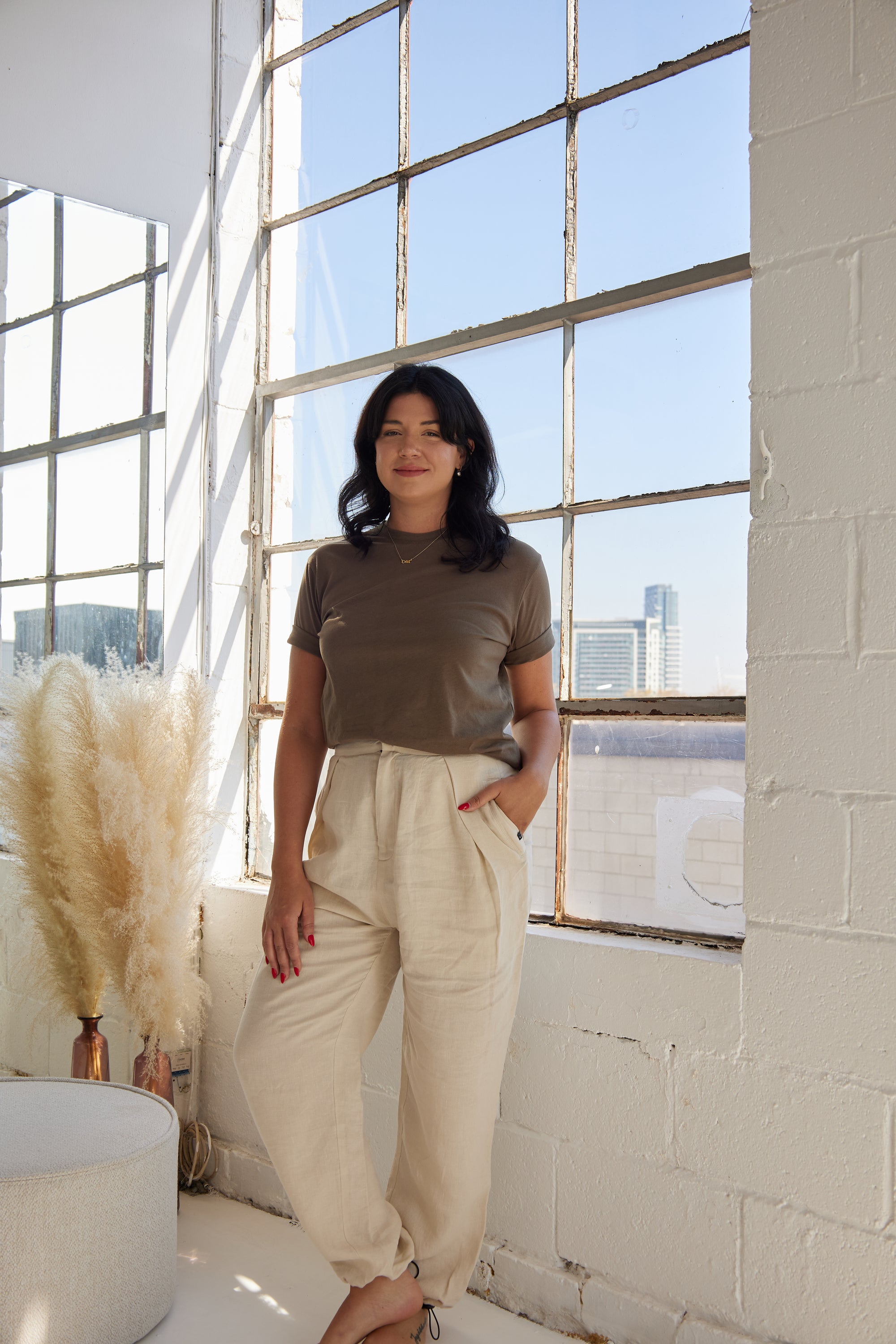 The Cotton Crew - Olive by Cassandra Elizabeth is an ethically made, minimalist wardrobe essential, and is the epitome of quiet luxury.