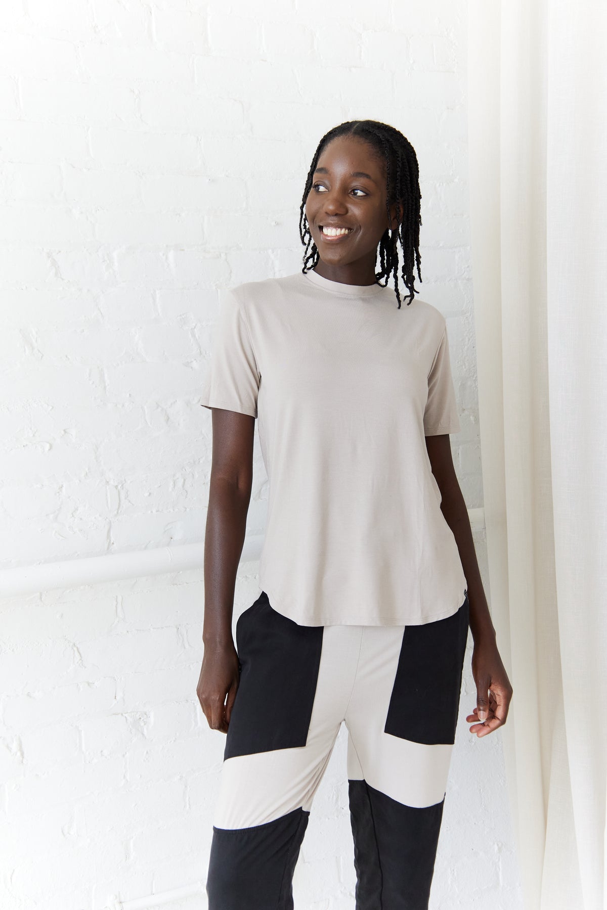 The Crew Neck - Almond by Cassandra Elizabeth is an ethically made, minimalist wardrobe essential, and is the epitome of quiet luxury.